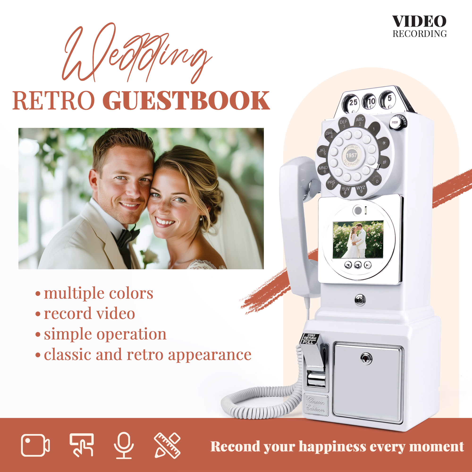 1080P Video Audio Guest Book Wedding Phone Customized Video Messages Ideal for a Variety of Memorable Party Occasions