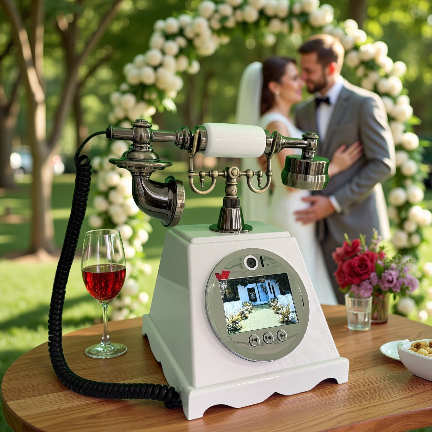 Retro HD 1080P Video Guestbook Phone Guest Video Blessing Telephone for Wedding and Party