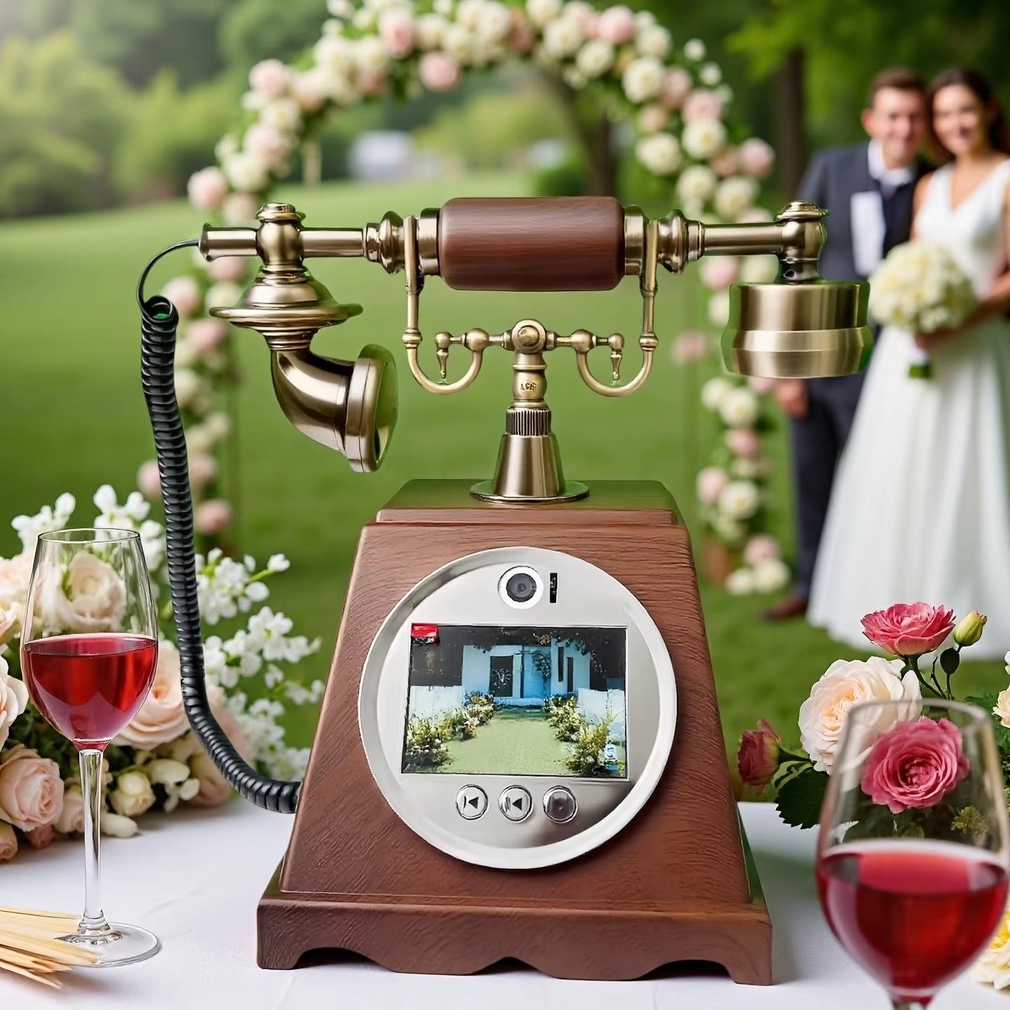 Retro HD 1080P Video Guestbook Phone Guest Video Blessing Telephone for Wedding and Party