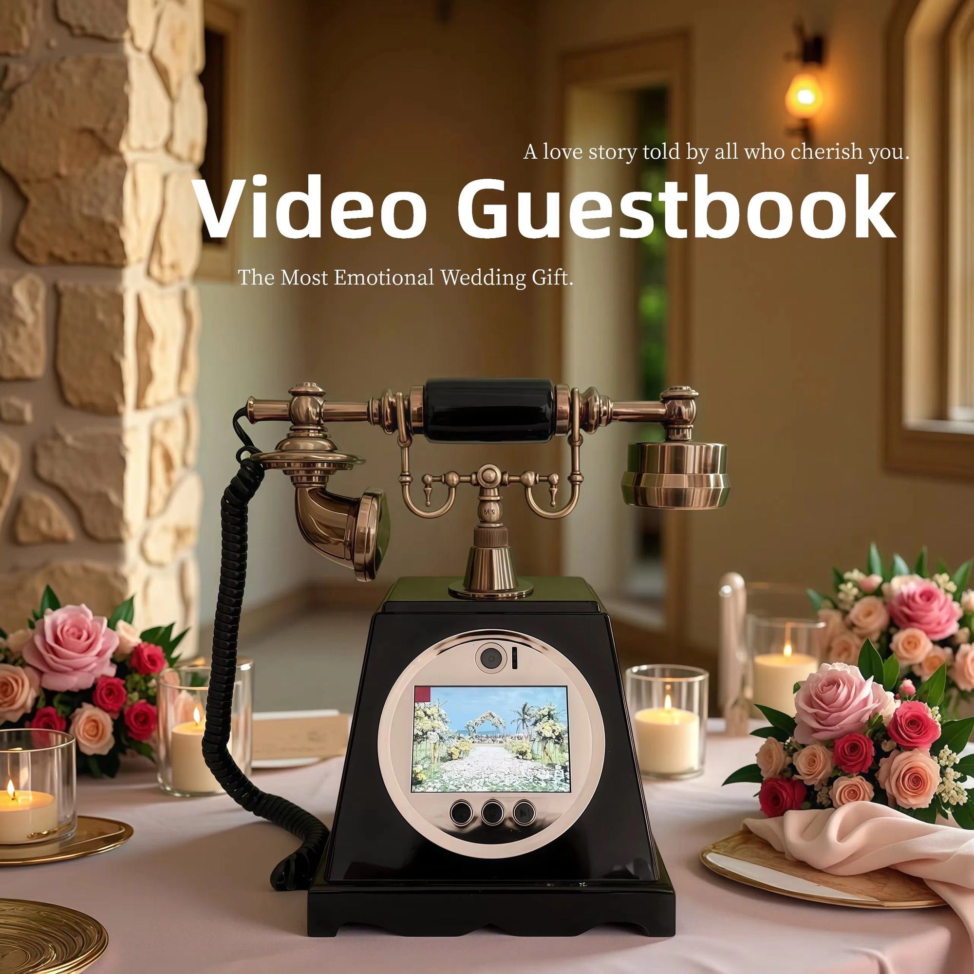 Retro HD 1080P Video Guestbook Phone Guest Video Blessing Telephone for Wedding and Party