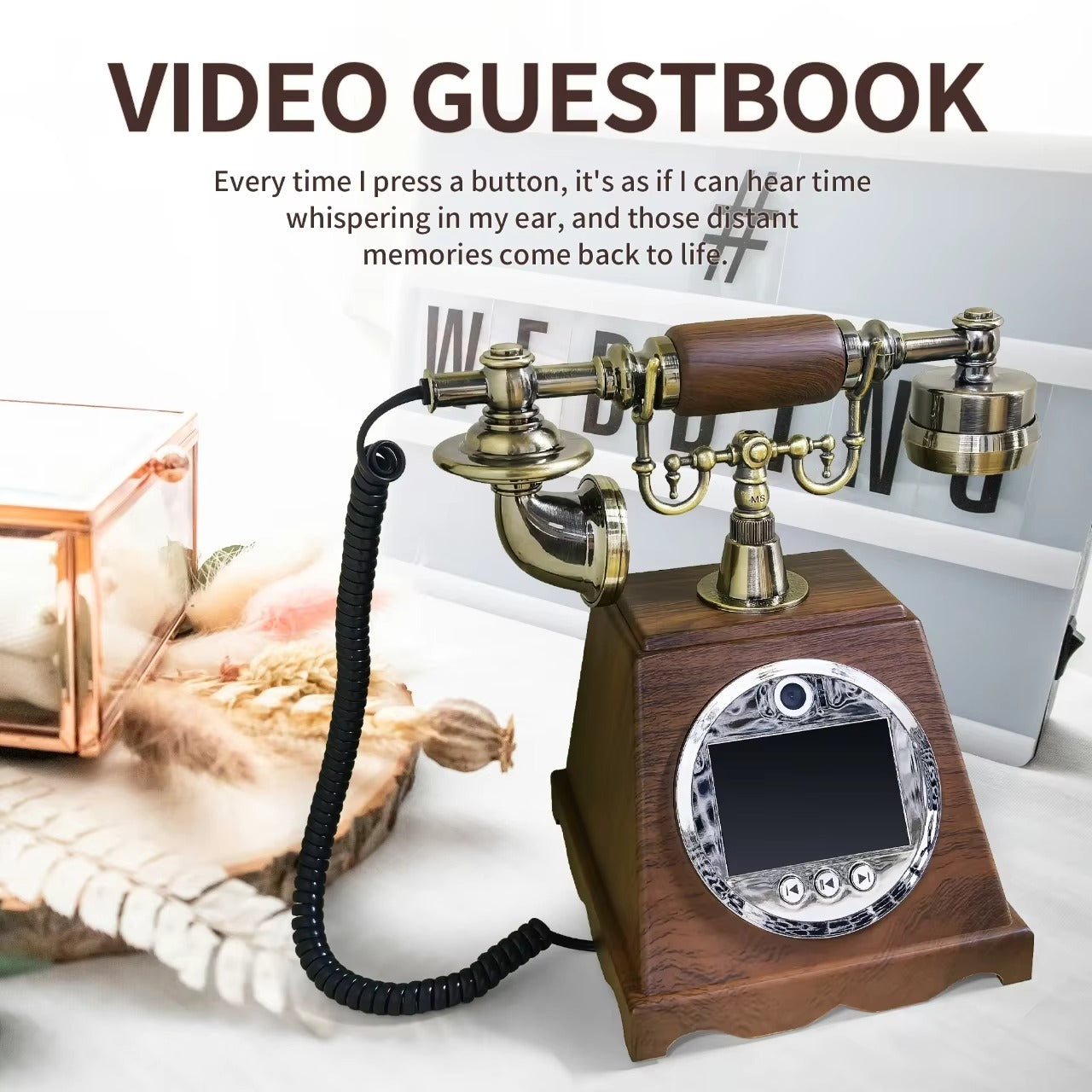 Retro HD 1080P Video Guestbook Phone Guest Video Blessing Telephone for Wedding and Party