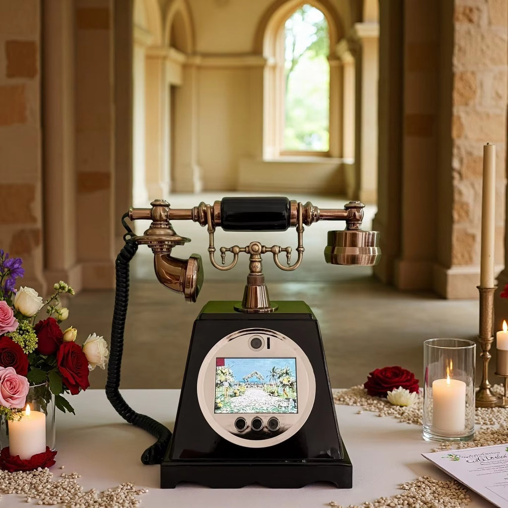 Retro HD 1080P Video Guestbook Phone Guest Video Blessing Telephone for Wedding and Party