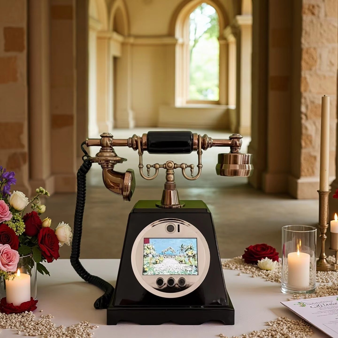 Retro HD 1080P Video Guestbook Phone Guest Video Blessing Telephone for Wedding and Party