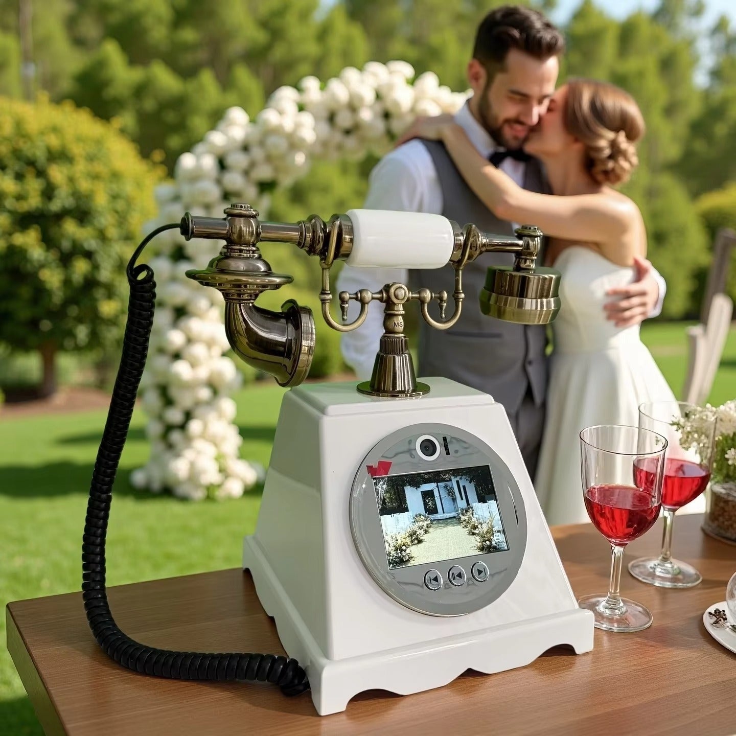 Retro HD 1080P Video Guestbook Phone Guest Video Blessing Telephone for Wedding and Party